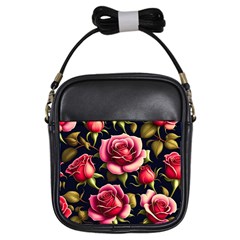 Roses Flowers Pattern Background Girls Sling Bag