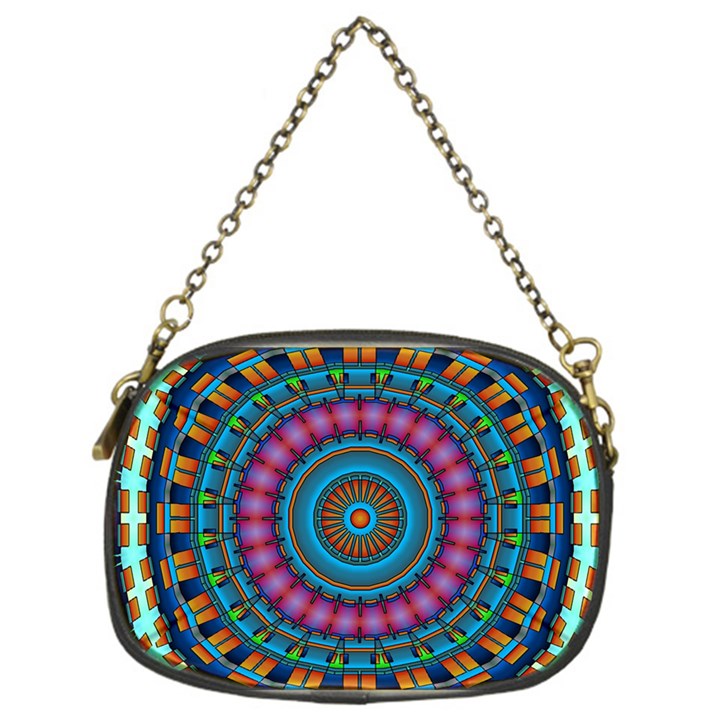 Mandela Kaleidoscope Squares Geometric Shapes Chain Purse (One Side)