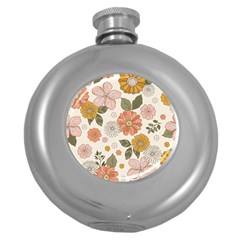 Flower Petals Plants Floral Print Pattern Design Round Hip Flask (5 Oz) by Ravend