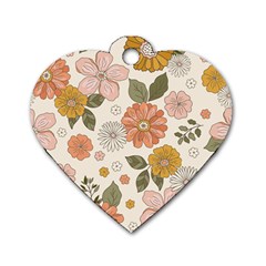 Flower Petals Plants Floral Print Pattern Design Dog Tag Heart (one Side) by Ravend