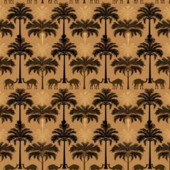 Ai Generated Camels Palm Trees Pattern Play Mat (square) by Ravend