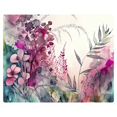 Ai Generated Flowers Watercolour Nature Plant One Side Premium Plush Fleece Blanket (medium) by Ravend