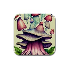 Antique Forest Mushrooms Rubber Square Coaster (4 Pack) by GardenOfOphir