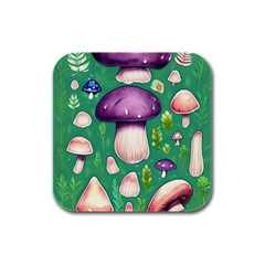 Forest Mushroom Garden Path Rubber Square Coaster (4 Pack) by GardenOfOphir