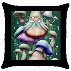 Natural Mushroom Fairy Garden Throw Pillow Case (black) by GardenOfOphir
