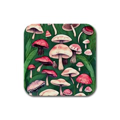 Foraging In The Mushroom Zone Rubber Square Coaster (4 Pack) by GardenOfOphir