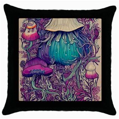 Natural Forest Fairy Mushroom Foraging Throw Pillow Case (black) by GardenOfOphir