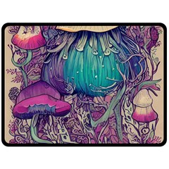 Natural Forest Fairy Mushroom Foraging One Side Fleece Blanket (large) by GardenOfOphir