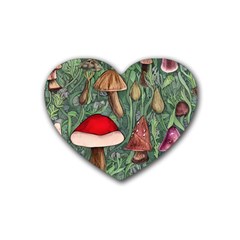 Fairycore Mushroom Forest Rubber Heart Coaster (4 Pack) by GardenOfOphir