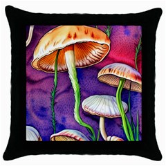 Foraging Mushroom Garden Throw Pillow Case (black) by GardenOfOphir