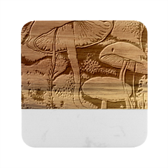 Foraging Mushroom Garden Marble Wood Coaster (square) by GardenOfOphir