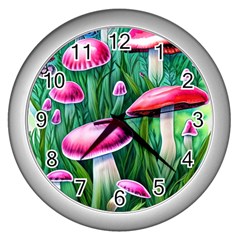 Foreboding Goblincore Mushroom Wall Clock (silver)