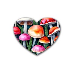 Goblincore Mushroom Rubber Heart Coaster (4 Pack) by GardenOfOphir