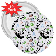 Giant Panda Bear Pattern 3  Buttons (10 Pack)  by Jancukart