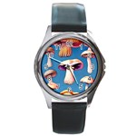 Cozy Forest Mushrooms Round Metal Watch Front