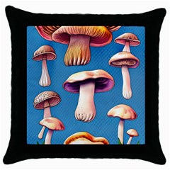 Cozy Forest Mushrooms Throw Pillow Case (black) by GardenOfOphir
