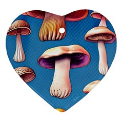 Cozy Forest Mushrooms Heart Ornament (two Sides) by GardenOfOphir
