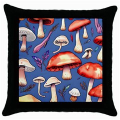 Nature s Own Wooden Mushroom Throw Pillow Case (black) by GardenOfOphir