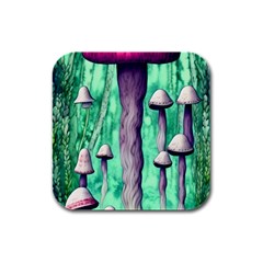 Witchy Mushroom Rubber Square Coaster (4 Pack) by GardenOfOphir