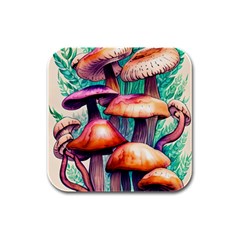 Witchy Mushrooms In The Woods Rubber Square Coaster (4 Pack) by GardenOfOphir