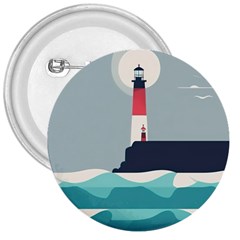 Lighthouse Ocean Nautical Sea Minimal Minimalist 3  Buttons by Pakemis