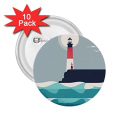 Lighthouse Ocean Nautical Sea Minimal Minimalist 2 25  Buttons (10 Pack)  by Pakemis