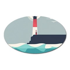 Lighthouse Ocean Nautical Sea Minimal Minimalist Oval Magnet by Pakemis