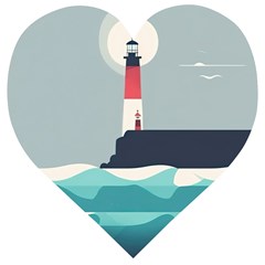 Lighthouse Ocean Nautical Sea Minimal Minimalist Wooden Puzzle Heart by Pakemis