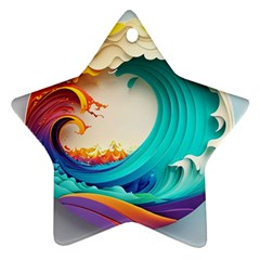 Tsunami Tidal Wave Wave Minimalist Ocean Sea 3 Ornament (star) by Pakemis