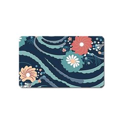 Waves Flowers Pattern Water Floral Minimalist Magnet (name Card) by Pakemis