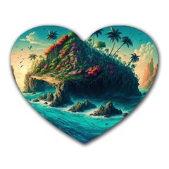 Tropical Island Paradise Ocean Sea Palm Trees Heart Mousepad by Pakemis