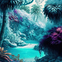 Landscape Nature Digital Art Palm Trees Paradise Play Mat (square) by Pakemis