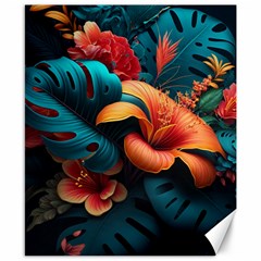 Ai Generated Tropical Flowers Floral Floral Pattern Canvas 8  X 10  by Pakemis