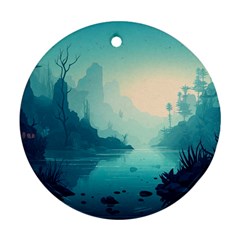 Ai Generated River Forest Woods Outdoors Round Ornament (two Sides) by Pakemis