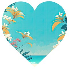Beach Ocean Flowers Floral Plants Vacation Wooden Puzzle Heart by Pakemis