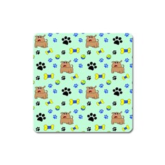 Dog Pattern Seamless Blue Background Scrapbooking Square Magnet by Wegoenart