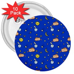 Cat Animals Sleep Stars Seamless Background 3  Buttons (10 Pack)  by Wegoenart