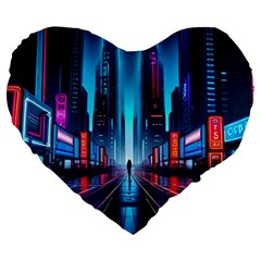 City People Cyberpunk Large 19  Premium Heart Shape Cushions by Jancukart