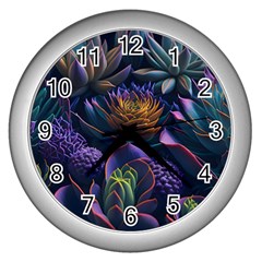 Ai Generated Succulents Flowers Wall Clock (silver) by Semog4