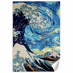 Starry Night Hokusai Vincent Van Gogh The Great Wave Off Kanagawa Canvas 24  X 36  by Semog4