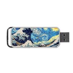 Starry Night Hokusai Vincent Van Gogh The Great Wave Off Kanagawa Portable Usb Flash (one Side) by Semog4