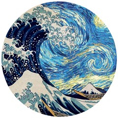 Starry Night Hokusai Vincent Van Gogh The Great Wave Off Kanagawa Wooden Puzzle Round by Semog4