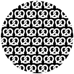 Black And White Pretzel Illustrations Pattern Wooden Puzzle Round by GardenOfOphir