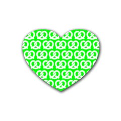 Neon Green Pretzel Illustrations Pattern Rubber Heart Coaster (4 Pack) by GardenOfOphir