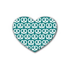 Teal Pretzel Illustrations Pattern Rubber Heart Coaster (4 Pack) by GardenOfOphir