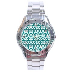 Teal Pretzel Illustrations Pattern Stainless Steel Analogue Watch by GardenOfOphir