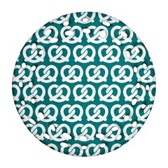 Teal Pretzel Illustrations Pattern Round Filigree Ornament (two Sides) by GardenOfOphir