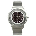 Pattern Decorative Elements Silver Stainless Steel Watch