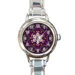 Rosette Kaleidoscope Mosaic Abstract Background Art Round Italian Charm Watch