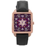 Rosette Kaleidoscope Mosaic Abstract Background Art Rose Gold Leather Watch 